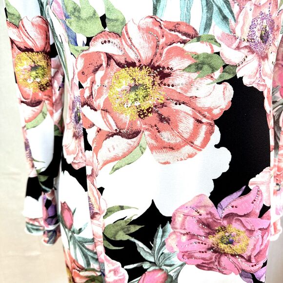 VDP Collection Party Cocktail Dress SZ 46/10 Floral Rhinestones Ruffle Hem Italy - Picture 5 of 16